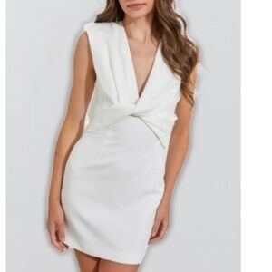 NWT Zara Ecru Shoulder Pads Mini Dress, V-Neck, XS, White